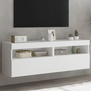 vidaXL Comode TV de perete cu lumini LED, 2 buc., alb, 60x30x40 cm imagine