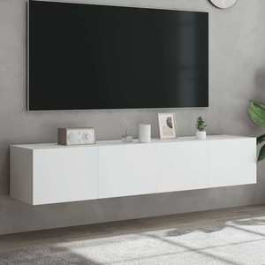 vidaXL Comode TV de perete cu lumini LED, 2 buc., alb, 80x35x31 cm imagine