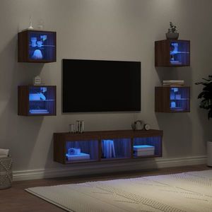 vidaXL Unități de perete TV cu LED-uri, 7 piese, stejar maro, lemn imagine