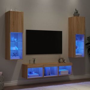 vidaXL Unități de perete TV cu LED-uri, 5 piese, stejar sonoma, lemn imagine