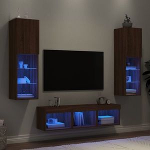 vidaXL Unități de perete TV cu LED-uri, 5 piese, stejar maro, lemn imagine