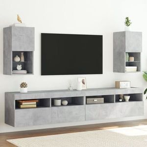 vidaXL Comode TV cu lumini LED, 2 buc., gri beton, 30, 5x30x60 cm imagine
