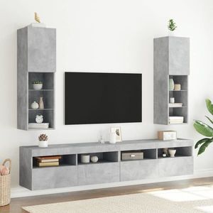 vidaXL Comode TV cu lumini LED, 2 buc., gri beton, 30, 5x30x102 cm imagine