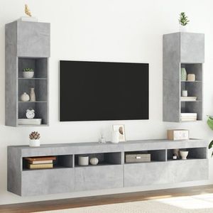 vidaXL Comode TV cu lumini LED, 2 buc., gri beton, 30, 5x30x90 cm imagine