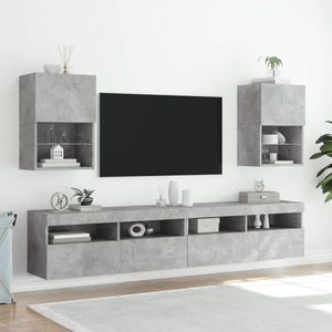 vidaXL Comode TV cu lumini LED, 2 buc., gri beton, 40, 5x30x60 cm imagine