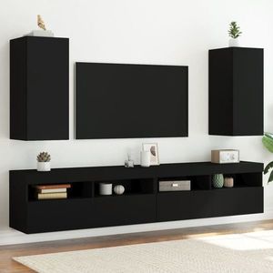 vidaXL Comode TV de perete cu lumini LED, 2 buc., negru, 30, 5x35x70 cm imagine