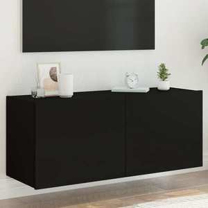 vidaXL Comodă TV de perete cu lumini LED, negru, 100x35x41 cm imagine