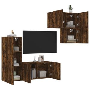 vidaXL Unități TV de perete cu LED-uri, 4 piese, stejar fumuriu, lemn imagine