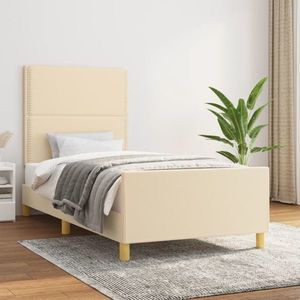 vidaXL Cadru de pat cu tăblie, crem, 90x190 cm, textil imagine