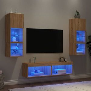vidaXL Unități de perete TV cu LED-uri, 6 piese, stejar sonoma, lemn imagine