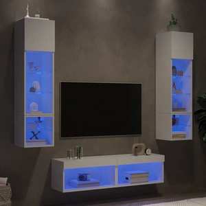 vidaXL Unități de perete TV cu LED-uri, 6 piese, alb, lemn prelucrat imagine