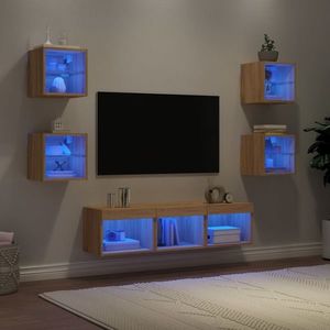 vidaXL Unități de perete TV cu LED-uri, 7 piese, stejar sonoma, lemn imagine