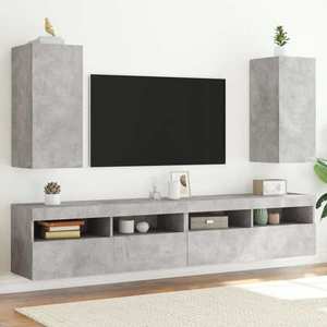 vidaXL Comode TV de perete cu lumini LED 2 buc. gri beton 30, 5x35x70cm imagine