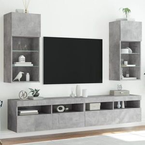 vidaXL Comode TV cu lumini LED, 2 buc., gri beton, 40, 5x30x90 cm imagine