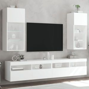 vidaXL Comode TV cu lumini LED, 2 buc., alb, 40, 5x30x90 cm imagine