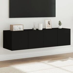 vidaXL Comode TV de perete cu lumini LED, 2 buc., negru, 60x35x31 cm imagine