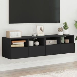 vidaXL Comode TV de perete, 2 buc., negru, 60x30x30 cm, lemn imagine