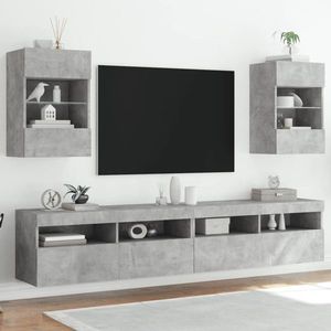 vidaXL Comode TV de perete cu lumini LED 2 buc. gri beton 40x30x60, 5cm imagine
