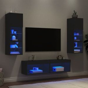 vidaXL Unități de perete TV cu LED-uri, 6 piese, negru, lemn prelucrat imagine