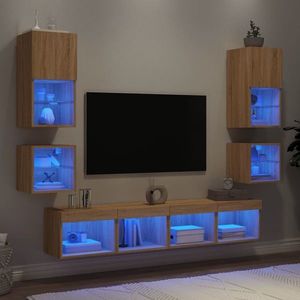 vidaXL Unități de perete TV cu LED-uri, 8 piese, stejar sonoma, lemn imagine
