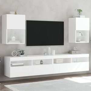 vidaXL Comode TV cu lumini LED, 2 buc., alb, 40, 5x30x60 cm imagine