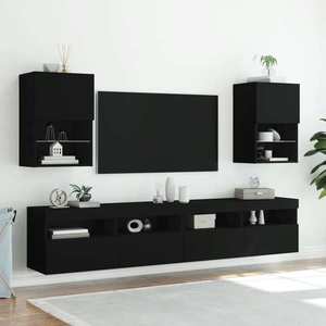 vidaXL Comode TV cu lumini LED, 2 buc., negru, 40, 5x30x60 cm imagine