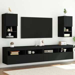 vidaXL Comode TV cu lumini LED, 2 buc., negru, 30, 5x30x60 cm imagine