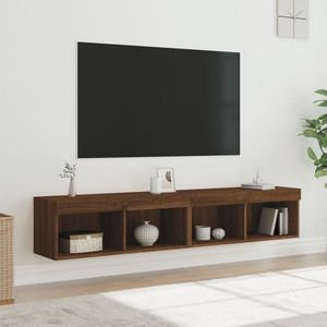 vidaXL Comode TV cu lumini LED, 2 buc., stejar maro, 80x30x30 cm imagine