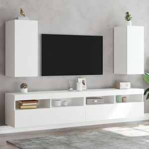 vidaXL Comode TV de perete cu lumini LED, 2 buc., alb, 30, 5x35x70 cm imagine