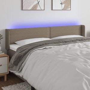 vidaXL Tăblie de pat cu LED, gri taupe, 203x16x78/88 cm, textil imagine