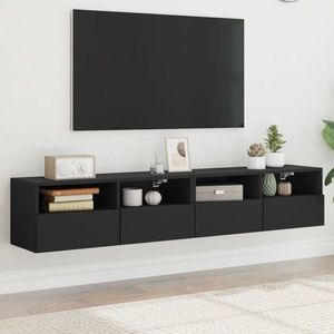 vidaXL Comode TV de perete, 2 buc., negru, 80x30x30 cm, lemn prelucrat imagine