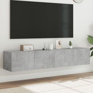 vidaXL Comode TV de perete cu lumini LED 2 buc. gri beton 80x35x31 cm imagine