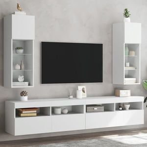 vidaXL Comode TV cu lumini LED, 2 buc., alb, 30, 5x30x90 cm imagine