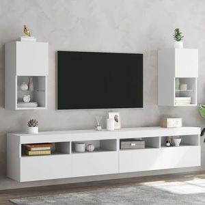 vidaXL Comode TV cu lumini LED, 2 buc., alb, 30, 5x30x60 cm imagine