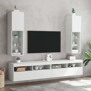 vidaXL Comode TV cu lumini LED, 2 buc., alb, 30, 5x30x102 cm imagine