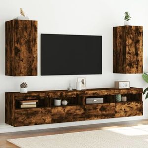 vidaXL Comodă TV de perete cu LED, 2 buc. stejar fumuriu, 30, 5x35x70 cm imagine