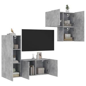 vidaXL Unități TV de perete, 4 piese, gri beton, lemn prelucrat imagine