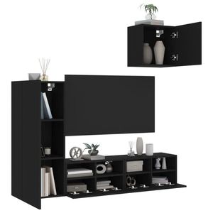 vidaXL Unități TV de perete, 4 piese, negru, lemn prelucrat imagine