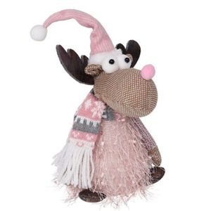 Decoratiune luminoasa Reindeer w patterned scarf, 14x22 cm, poliester, roz/gri imagine