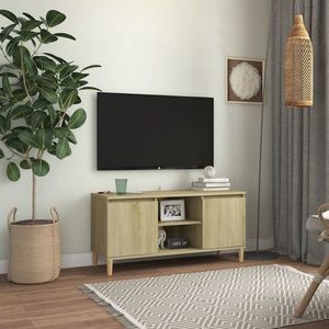 vidaXL Comodă TV, picioare lemn masiv, stejar sonoma, 103, 5x35x50 cm imagine