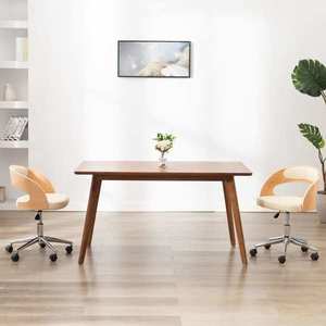 vidaXL Scaun de birou pivotant, crem, lemn curbat și piele ecologică imagine