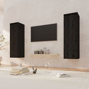 vidaXL Dulapuri de perete, 2 buc., negru, 30x30x100 cm, lemn masiv pin imagine