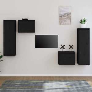 vidaXL Comode TV, negru, 4 buc., lemn masiv de pin imagine
