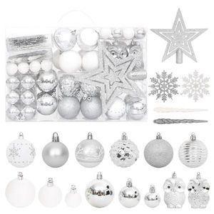 vidaXL Set globuri de Crăciun, 108 piese, argintiu și alb imagine