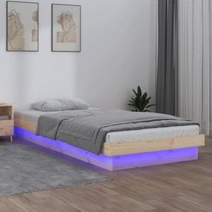 vidaXL Cadru de pat cu LED, mic single, 75x190 cm, lemn masiv imagine