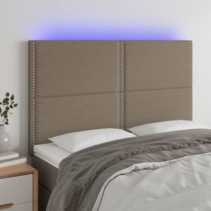 vidaXL Tăblie de pat cu LED, gri taupe, 144x5x118/128 cm, textil imagine