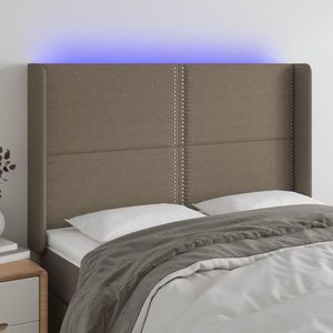 vidaXL Tăblie de pat cu LED, gri taupe, 147x16x118/128 cm, textil imagine