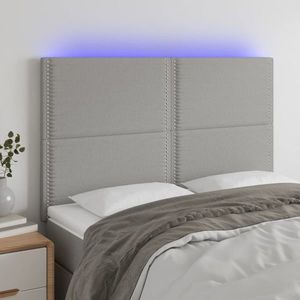 vidaXL Tăblie de pat cu LED, gri deschis, 144x5x118/128 cm, textil imagine