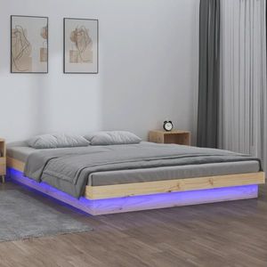 vidaXL Cadru de pat cu LED, 140x190 cm, lemn masiv imagine