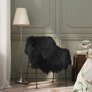 vidaXL Husă de scaun piele de oaie islandeză, negru, 70x110 cm imagine